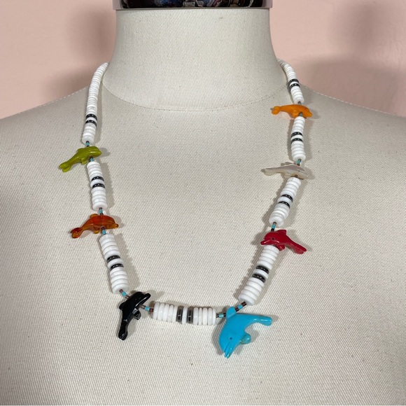 Vintage Heavy Real Stone Rainbow Summer Beach Surfer Vacation Dolphin Necklace - Picture 10 of 10